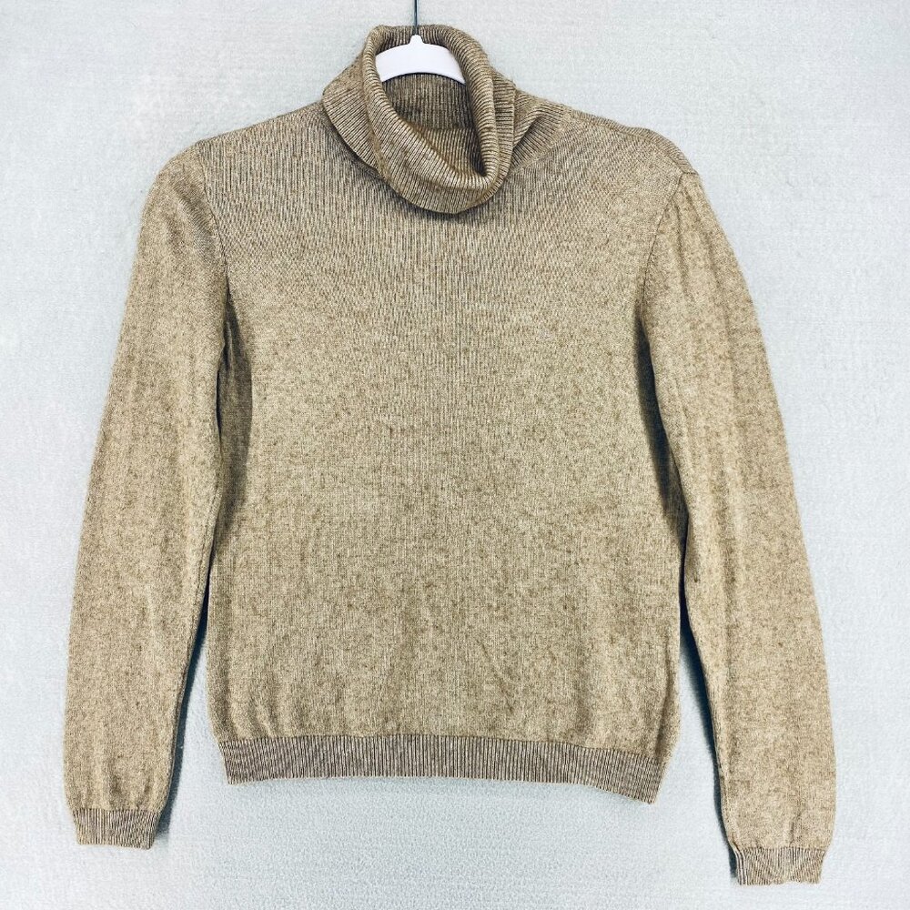 Lauren Ralph Lauren Sweater Womens M Tan Silk Cashmere Turtleneck Quiet Luxury